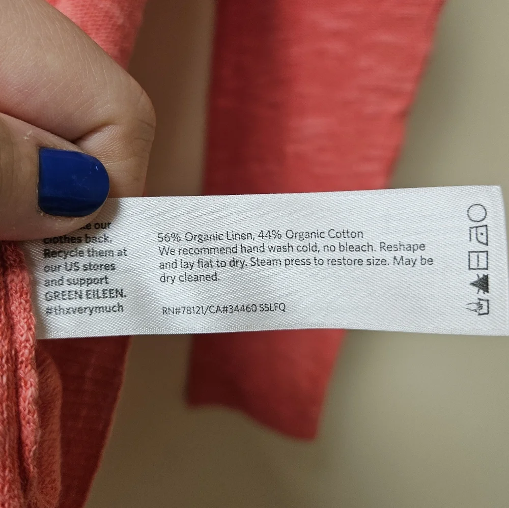 Eileen Fisher Cotton Linen Blend Coral Tunic Long Sleeve Top Size S Oversized - Picture 6 of 7